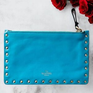 VALENTINO Garavani Rockstud Blue Zip Pouch Bag